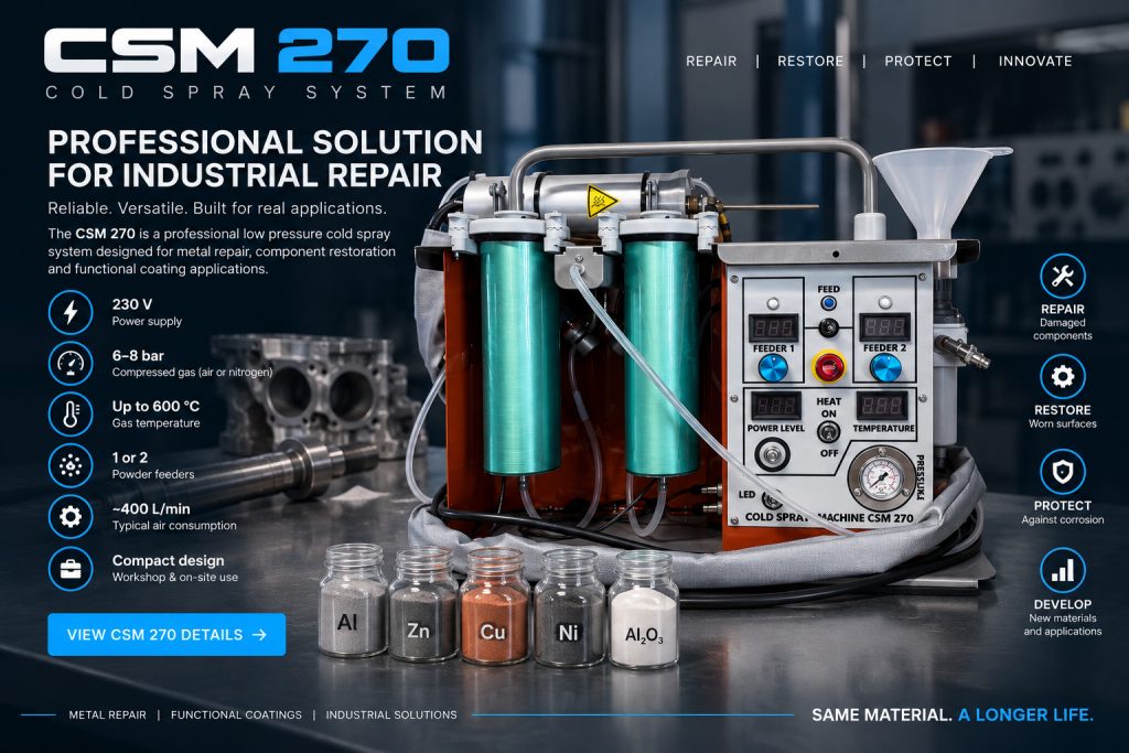 CSM 270 professional low pressure cold spray system for industrial metal repair and functional coatings